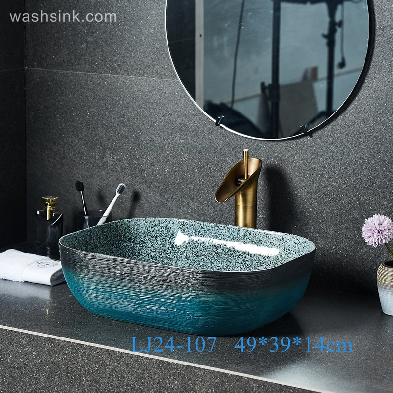 LJ24-107-BQ0A2419 LJ24-00107 Fashionable Patterns Rectangle Procelain Ceramic Sink Washbasin - shengjiang  ceramic  factory   porcelain art hand basin wash sink