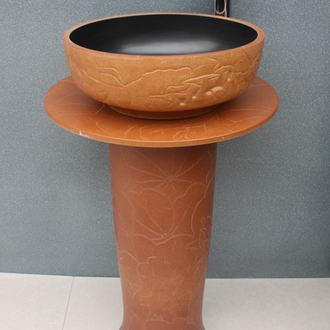 Engraved flower design Ceramic pedestal washbasin