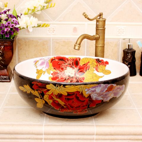 5 Colored with floral butterfly design Ceramic colored decorative sink bowls