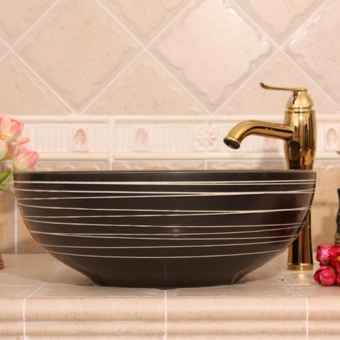 RYXW380/386 Modern black white stripe design Ceramic sink for bathroom