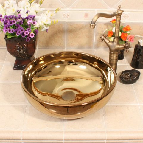 RYXW389 16inch Modern metal Gold color Ceramic wash basin india
