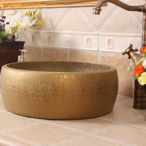 Matte gold flower design bathroom basins