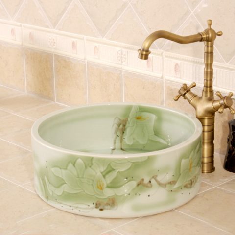 RYXW563 Flower design bathroom ceramic sink