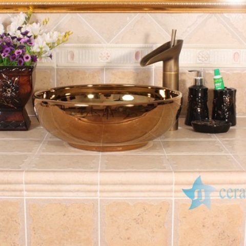 RYXW696 Golden mirror glazed ceramic restaurant wash basin