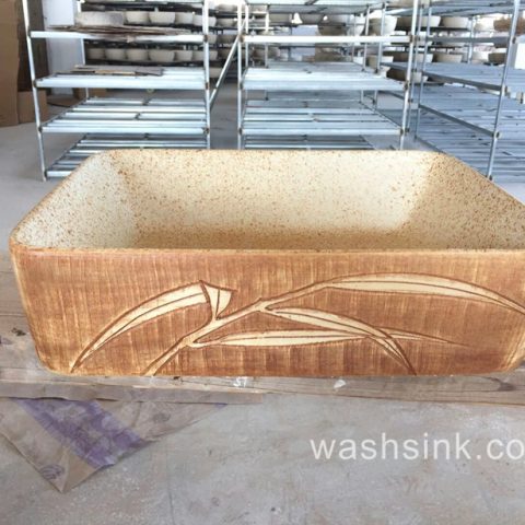 TPAA-009 Speckle clay carved grass pattern square vessel sink