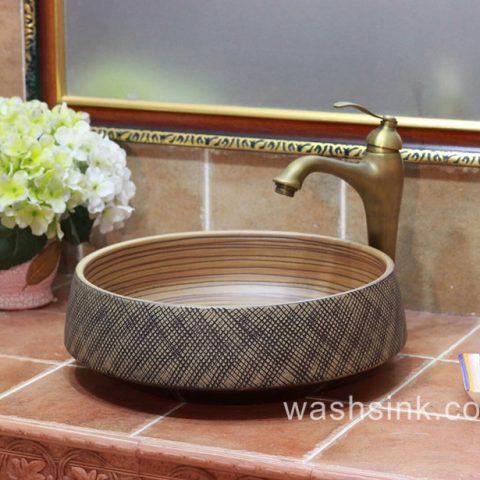 TPAA-051 Carved fishing net design round crockery above counter sink