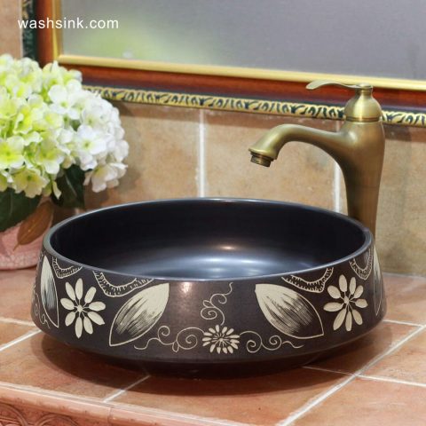 TPAA-057 Corn flower pattern black color ceramic best table top sink basin bowl