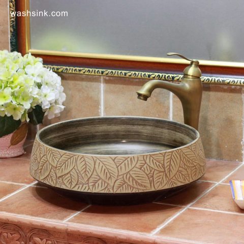 TPAA-059 Carved autumn leaves pattern art ceramic home basin