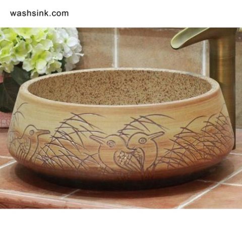 TPAA-069 kingfisher and reed carved pattern ceramic bathroom vanity basin