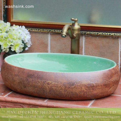 TPAA-158 Turquoise color with rough stone style Jingdezhen Shengjiang ceramic bathroom vanity tops