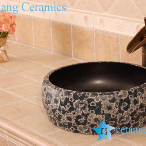 YL-B0_5474 floral pattern matt finished round counter top wash basin sink