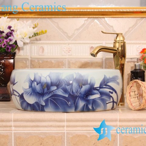 YL-B0_6606 China supplier factory outlet price blue and white lotus round table top basin sink