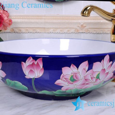 YL-C_0469 Jingdezhen Jiangxi China deep blue lotus flower counter top wash basin bowl