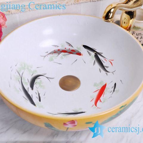 YL-C_0481 Koi fish inside louts flower outside cabinet top vessel sink baisn