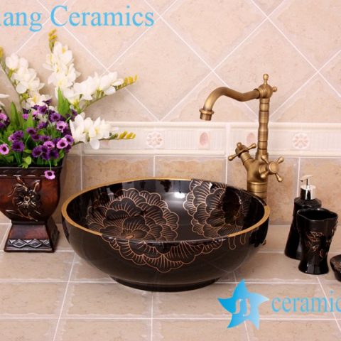 YL-C_0465 golden peony round ceramic counter above wash basin bowl