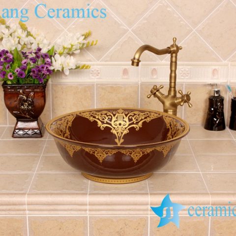 YL-C_0598 Ceramic gold plating table mount sink
