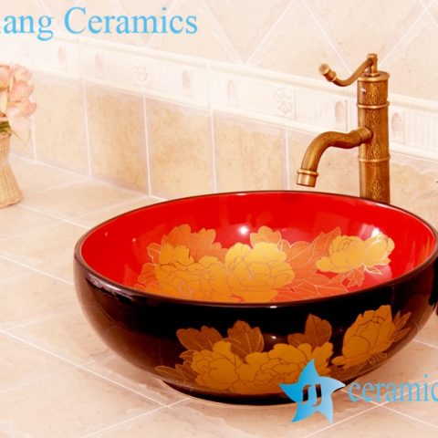 YL-C_4484 Round ceramic peony design table above sink basin