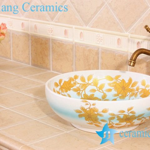 YL-C_5012 Fancy light blue ceramic table above sink bowl