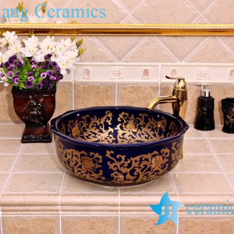 YL-C_5143 Porcelain ceramic counter top hand wash rinse golden plated