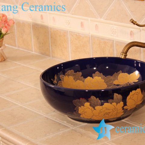 YL-C_5942 Craig blue glazed round porcelain wash basin sink Made in China