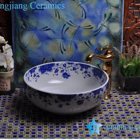 YL-E-1 Fairy blue and white porcelain trough sink bowl table mount type