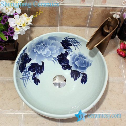 YL-E_5588 China oriental design blue and white porcelain vessel sink for indoor and outdoor