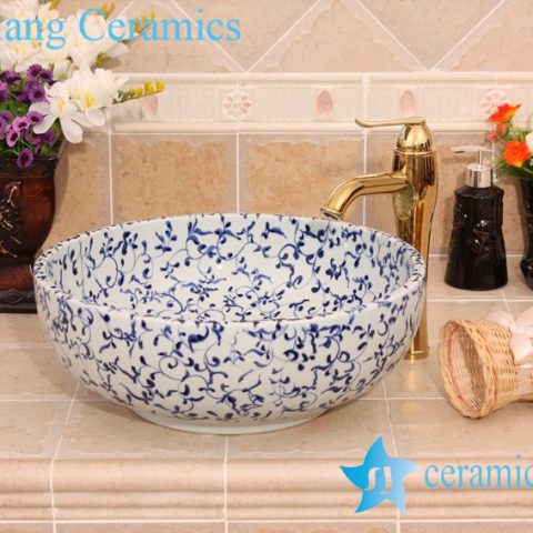 YL-E_6585 Fancy blue and white interlock branch lotus design shampoo sink