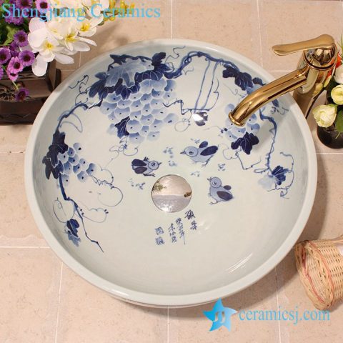 YL-E_6688 Jingdezhen artistic hand painted blue and white ceramic cabinet basin