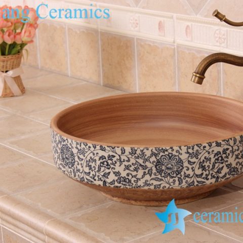 YL-E_7057 Unique blue and white decal outside pottery inside ceramic hand wash rinse