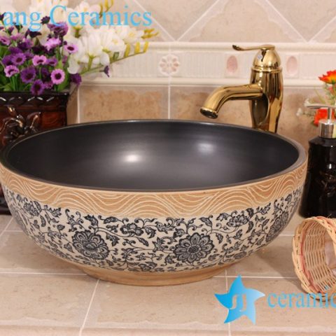 YL-E_7515 solid color inside interlock branch lotus flower outside counter abover round ceramic wash basin bowl