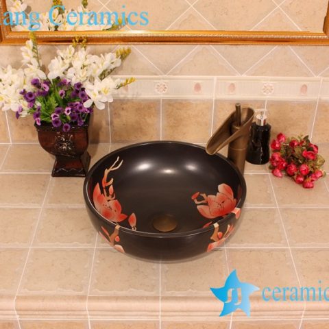 YL-G_5435 Matt finished black solid color ceramic cabinet top sink basin