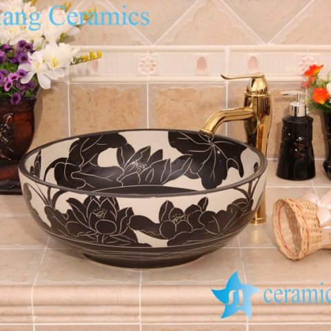 YL-G_6579 Black and white ceramic cabinet mount bathroom corner sink