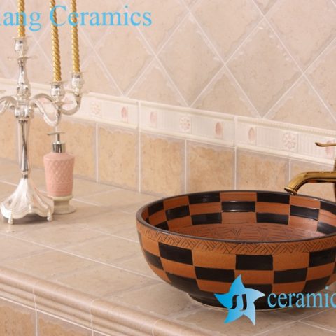 YL-G_7542 Hot sale china factory outlet pottery type round counter top wash basin sink bowl