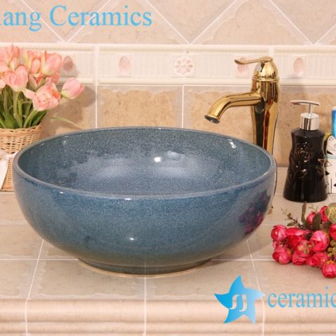 YL-H_6195 Fancy round blue cabinet top ceramic sink lavobo