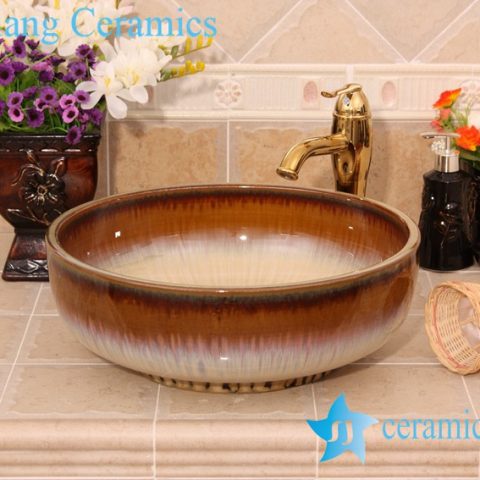 YL-H_6425 Transmutation glaze bright finished fancy round table mount ceramic sanitary ware