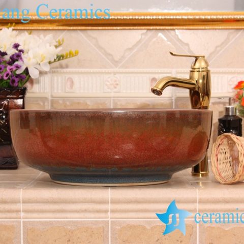 YL-H_6603 Flambe glazed ceramic chinaware round wash basin sink vanity top