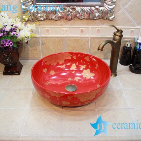YL-OT_0633 Brilliant red outdoor ceramic wash basin
