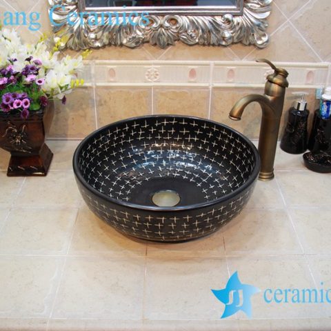 YL-OT_0634 White cross patterned black glazed ceramic wash basin fixing