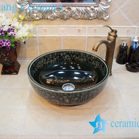 YL-OT_0651 Hot sale shinny black round ceramic bathroom corner sink