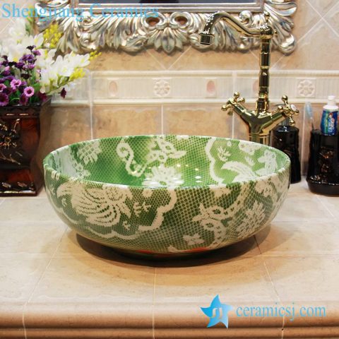 YL-OT_1659 Green ceramic garden household basin