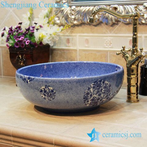 YL-OT_1762 Small round blue ceramic wash finger counter top sanitary ware