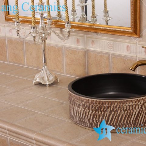 YL-O_8388 Matt finished black inside hand carving outside small vessel sink