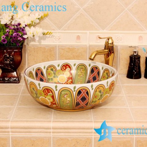 YL-P_4817 Morocco style royal court colored ceramic bathroom sink