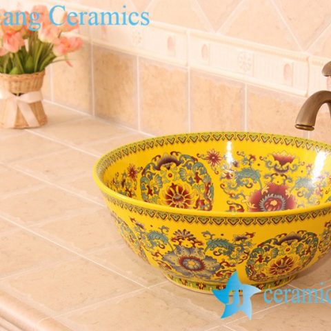 YL-P_5737 Chinese imperial yellow round enameled kitchen sink