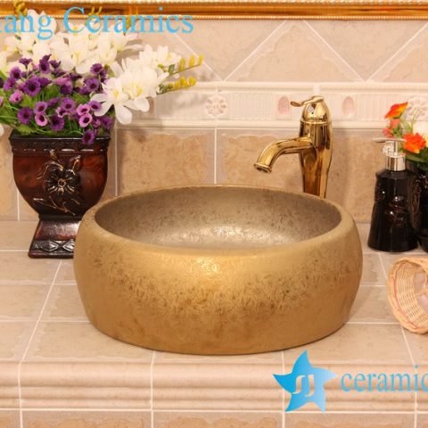 YL-R_6421 Golden round ceramic drum waist shape ceramic foot wash basin