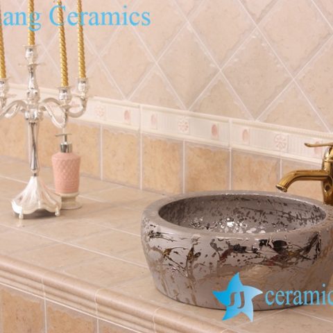 YL-R_7534 Fake golden/silver metal ceramic material cupboard top wash basin