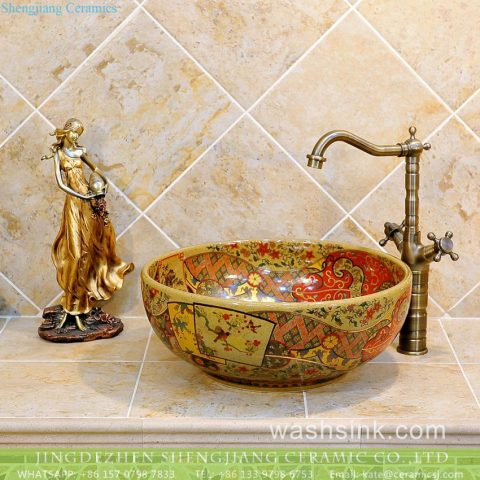 TXT06B-4 JDZ China bird floral pattern artistic ceramic sink with components