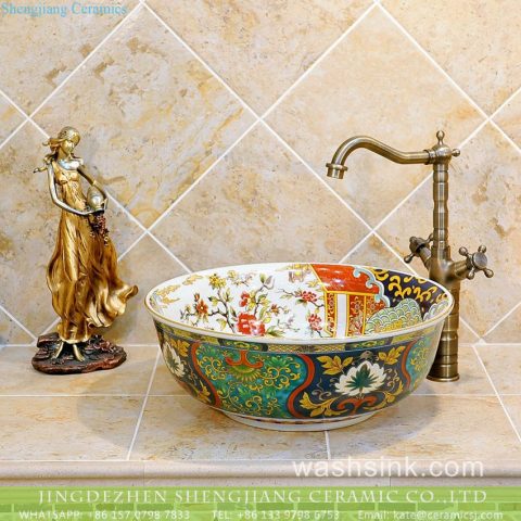 TXT14A-3 Asia style royal pattern ceramic bathroom art basin