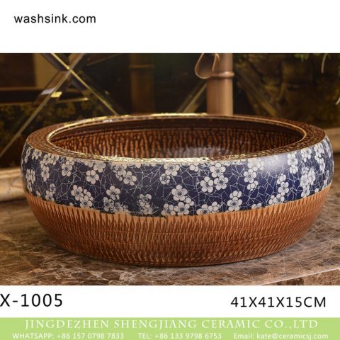 XHTC-X-1005-1 China traditional high quality bathroom ceramic atique carving wintersweet pattern wash basin