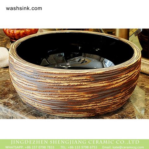 Chinese art antique classical style thick edge domestic bathroom porcelain countertop lavabo with black variable glazed wall and manual sculptured surface XHTC-X-2079-1